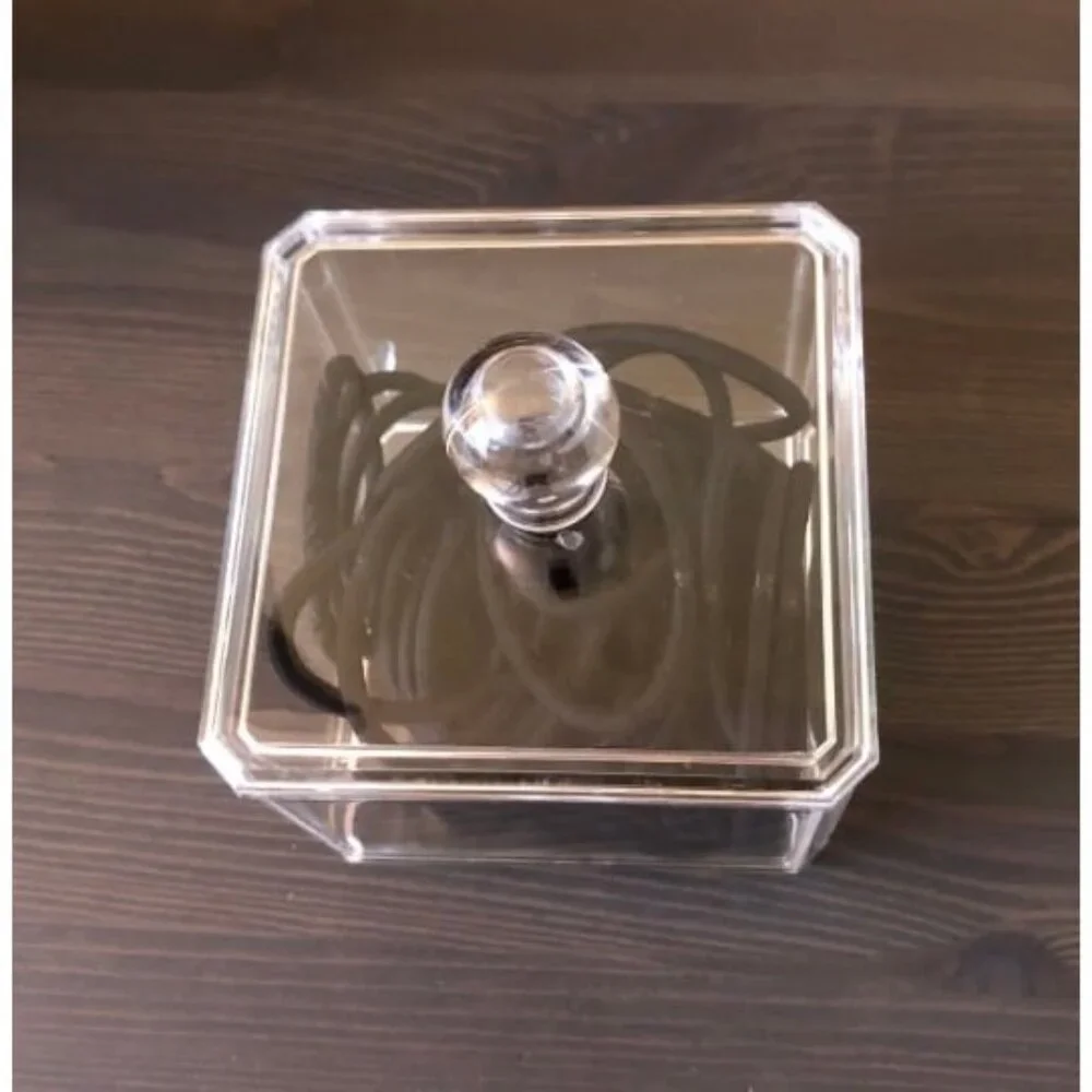 Modern Square Qtip Holder Acrylic Bathroom Vanity Countertop Storage Organizer